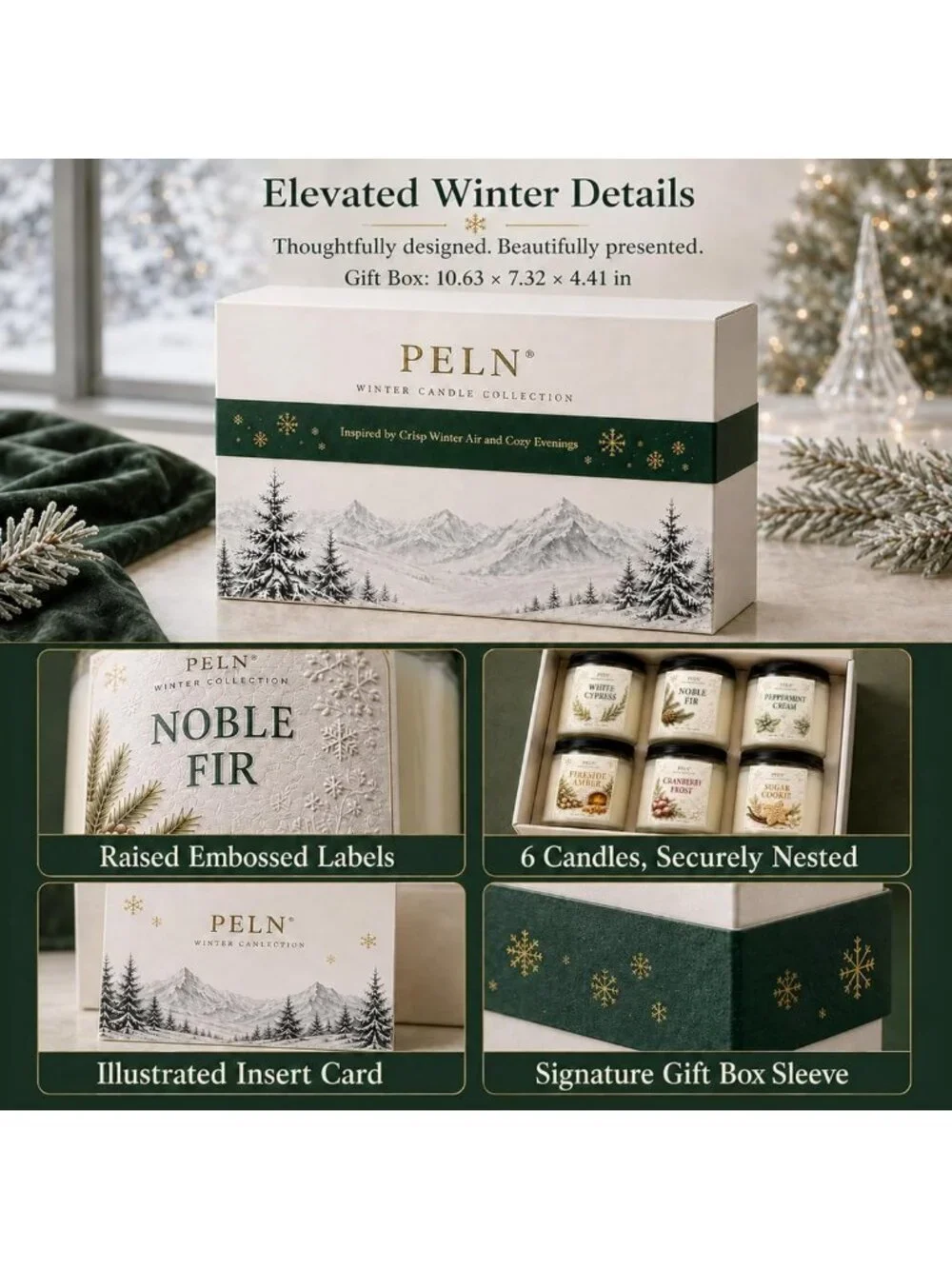 6-Pack Soy Candles Gift Set - 7 oz Winter Christmas Scented Candles for Home